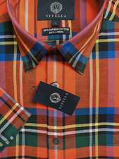 Viyella Shirt Size L -80% Supima Cotton/20% Linen R.Stewart SHORT SLEEVE RRP £70