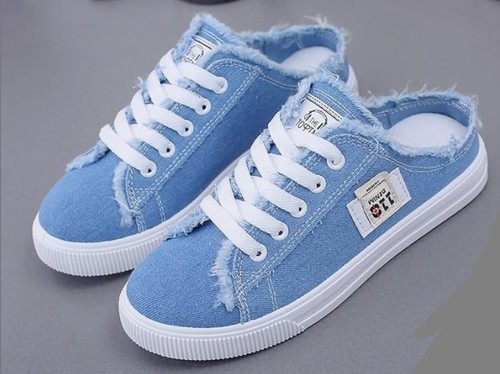 New women frayed denim mule - new,