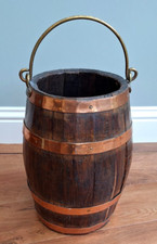 Antique c19th Oak Coopered Barrel Bucket for Coal, Logs, Sticks, Umbrellas