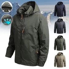 Mens Waterproof Windbreaker Rain Jacket Hooded Soft Shell Outdoor Grey Work Coat