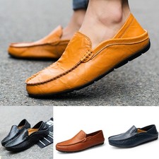 MENS FAUX LEATHER SLIP ON LOAFERS CASUAL DRIVING MOCCASIN BOAT DECK SHOES SIZE