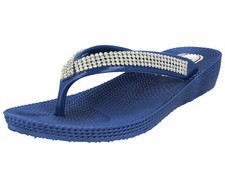 Ladies Diamante Toe Post Flat Low Wedge Jelly Flip Flop Beach Summer Sandals