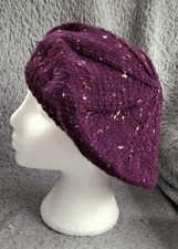Beret Ladies Hat Hand Knitted New Plum Colour Tweed Wool/acrylic M Size