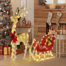 Large Christmas Reindeer & Sleigh LED Light Up Outdoor Garden Xmas Decoration UK