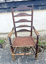 SINGLE ANTIQUE ELM COUNTRY LADDERBACK CARVER CHAIR A GOOD PROJECT (579A)