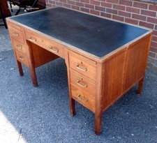 Art Deco antique Cookes Finsbury large oak twin pedestal writing office desk