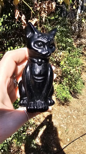 Large black obsidian cat - black,