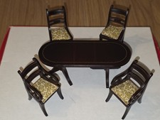 Vintage Lundby Dining Table Mahogony 4 Chairs Doll House 1:16 RARE DAMAGED