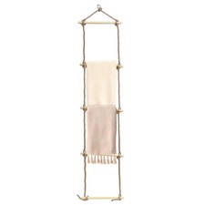 Hanging Rope Ladder with 5 Wooden Rungs Bathroom Blanket Towel Rack Home Decor