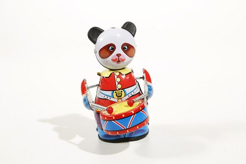 Panda drummer tin toy - panda,