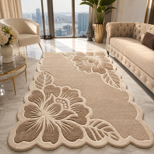 Beige floral area rug - beige,