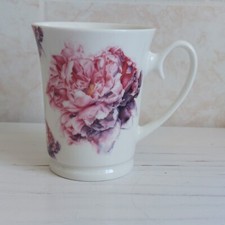 Bronnley Peony Mug Cup White Pink Bone China Flower Floral H 10.5cm Garden