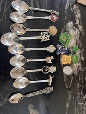 Vintage Set Of 9 Collectors Souvenir Spoons & enamel badges job lot