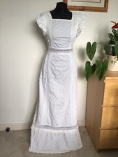Vintage Mexican Style Wedding Dress  Pin tucked With  Lace White Cotton  Size 10