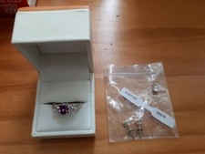 STERLING SILVER 925 CZ AMETHYST RING SIZE P STUD CUBIC ZIRCONIA EARRINGS PENDANT