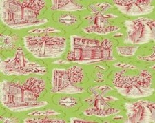 NAUTICAL Fabric Scenic NANTUCKET Town Toiles Cape Cod Lighthouse Map Green 1/2 y