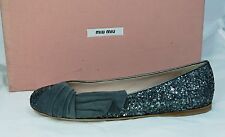 Miu Miu 35.5 Ballerinas Flats Slippers Shoes Glitter Gray New Formerly UVP 320 €