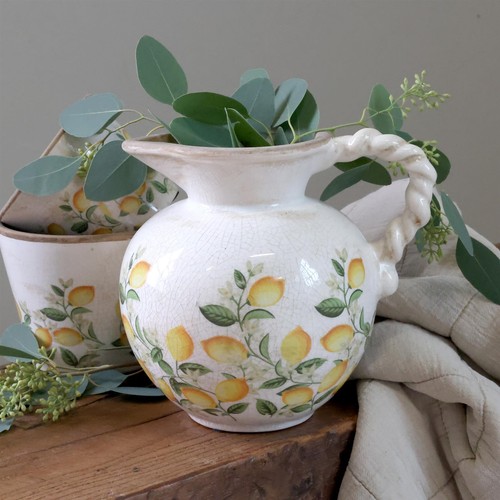 Large lemon pattern jug white - large,