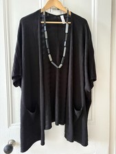 Marla Wynne Layers Black Kimono Cotton Mix Knit Open Cardigan Pockets Sz L