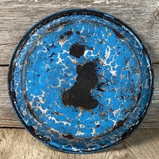 Vintage Blue & White Swirl Enamelware Tin Pie Plate 9” L, 1” H, Rough Shape