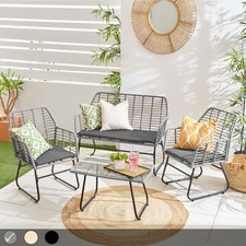 Neo Garden Rattan Furniture Wicker Bamboo Style Cane Chair Table Cushion 4 Piece