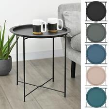 Round Tray Table Folding Metal Stand Removable Top Bedside Drinks Coffee