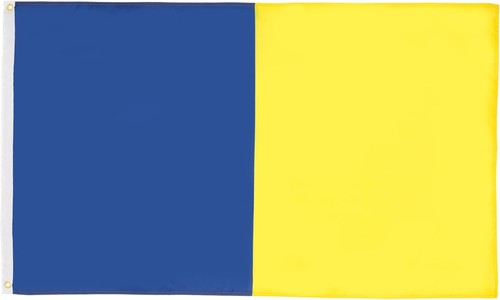 Flag half blue and - -, yellow