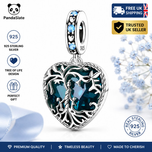 Blue heart family tree dangle - tree,