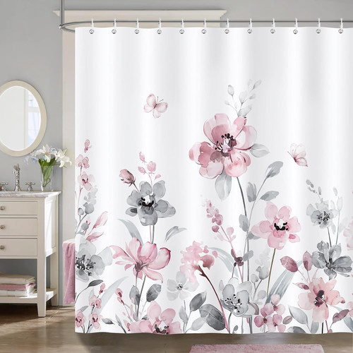 Floral shower curtain - shower,