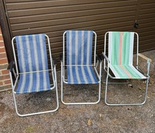 Vintage Retro set of 3 striped  Deck Chairs Campervan Beach Caravan VW 70s
