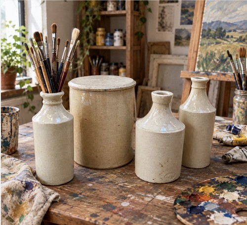 Antique stoneware bottle - stoneware, &