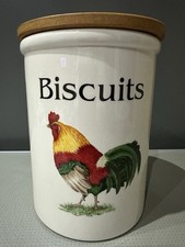 Cloverleaf Cockerel Biscuit Barrel / Storage Jar &Lid Cream Earthenware 19cm Vtg