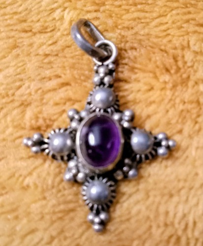 Bali 925 silver amethyst cross - bali,