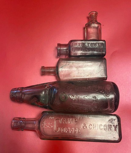 Five vintage glass bottles - five,