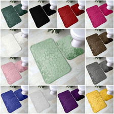 2 Piece Pebble Bath Mat Pedestal Set Non Slip Extra Large Bathroom Toilet Rugs