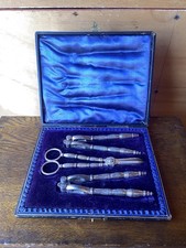Late Victorian Silver Plate Cased Nutcrackers & Grape Scissor Set