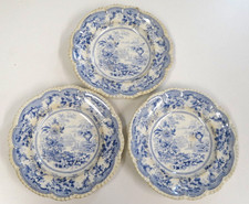 3 X RARE ANTIQUE BLUE WHITE CHINA PLATES C1827 GOODWIN BRIDGEWOOD ORTON *READ*