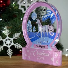 Pink Unicorn Christmas Scene Snow Globe Acrylic Themed Ornament Bespoke Gift