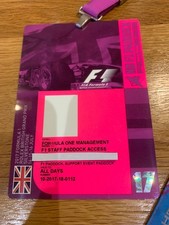 F1 VIP Staff Management Pass 2017 Silverstone Access ALL areas