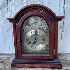 Vintage Repro Wood & Sins Tempus Fugus Mantel Clock Pendulum Chimes