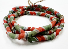 LONG antique VENETIAN GLASS TRADE BEAD NECKLACE Murano STRIPED red green AFRICAN