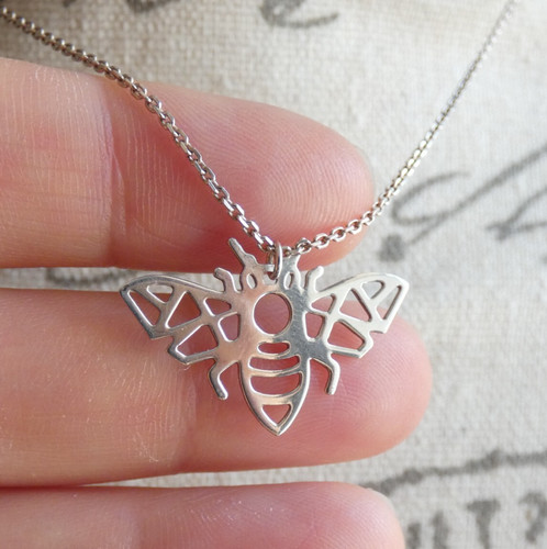 Bee pendant necklace sterling - bee,