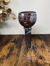 Red Mosaic  Crackle Glass Vase & Candle Holder Goblet Crackled