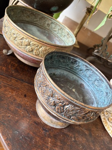 Pair vintage brass copper - of,