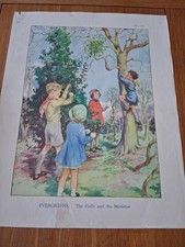 Macmillan Vintage Educational Poster 1930's No 37 Evergreens. Holly & Mistletoe