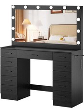 Makeup Table Set 11 Drawers Vanity Desk Storage Cushioned Stool Power Outlet uk