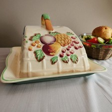Vintage AJ Wilkinson Ltd Cheese Dish – Embossed Fruit Motif, Basket-Weave Design