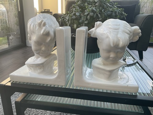 Bookends white ceramic boy - bookends,