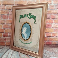 Vintage Original Pears Soap Advertising Mirror Painted Wood Frame 9.5" x 12.5"