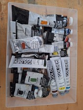 Artist Golden Acrylics, Winsor and Newton Paints, Palette and Palette Knives